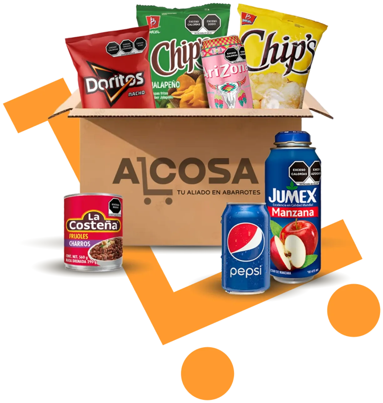 Caja de Alcosa llena de productos